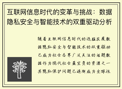 互联网信息时代的变革与挑战：数据隐私安全与智能技术的双重驱动分析